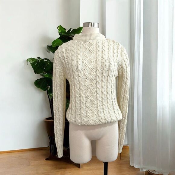 Craig Noble Ivory Cream 90s Cable Knit Sweater Dad Grandpa Small Medium - Picture 1 of 6